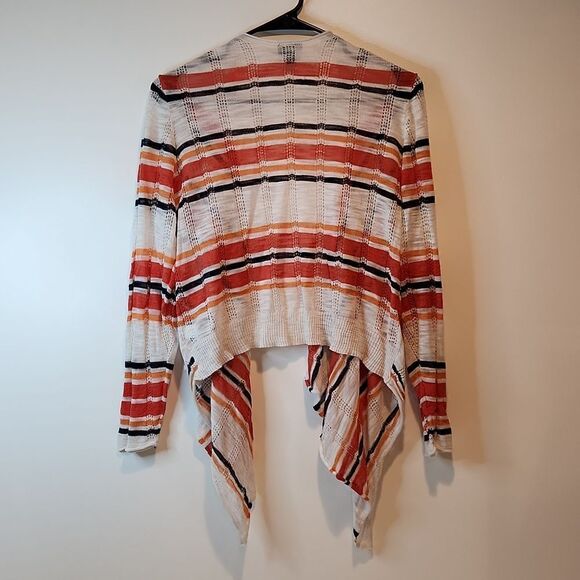 Torrid Open Front Shrug Cardigan Sweater White/Orange Striped Women's Sz 1 EUC - Picture 10 of 12